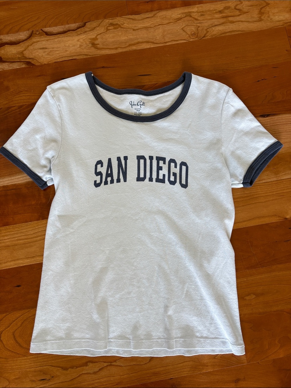 Brandy Melville Light Blue 'San Diego' Ringer Tee with Navy Trim